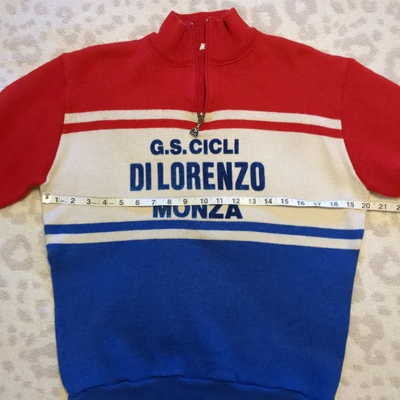 Vintage Italian Cycling Race Jersey Wool Quarter Zip Sweater Monza Italy Medium - Picture 7 of 8